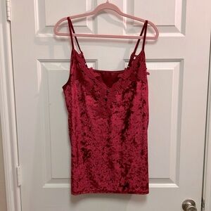 Gorgeous & Sexy Crushed Red Velvet Cami with Lace-Trimmed V-neckline Size 2X